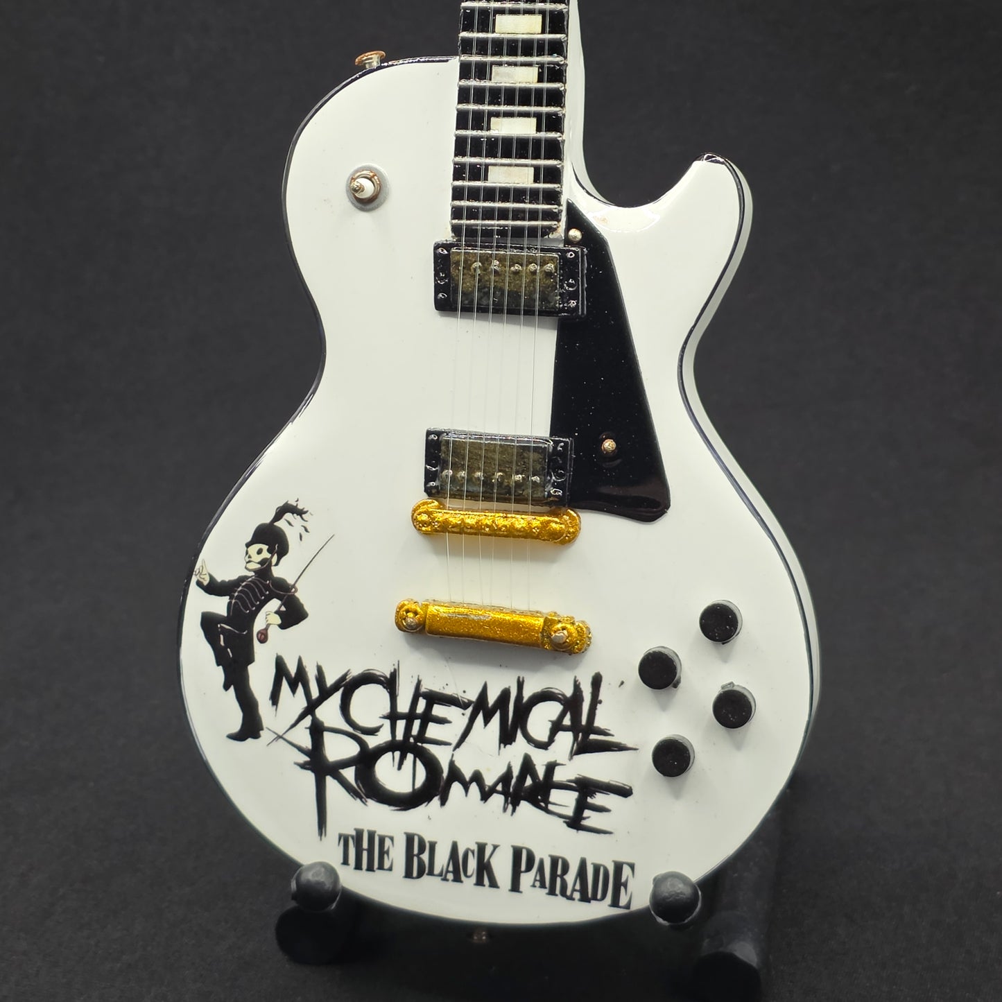 Miniature Guitar - My Chemical Romance The Black Parade MCR White Les Paul - Model Guitar Inc Stand