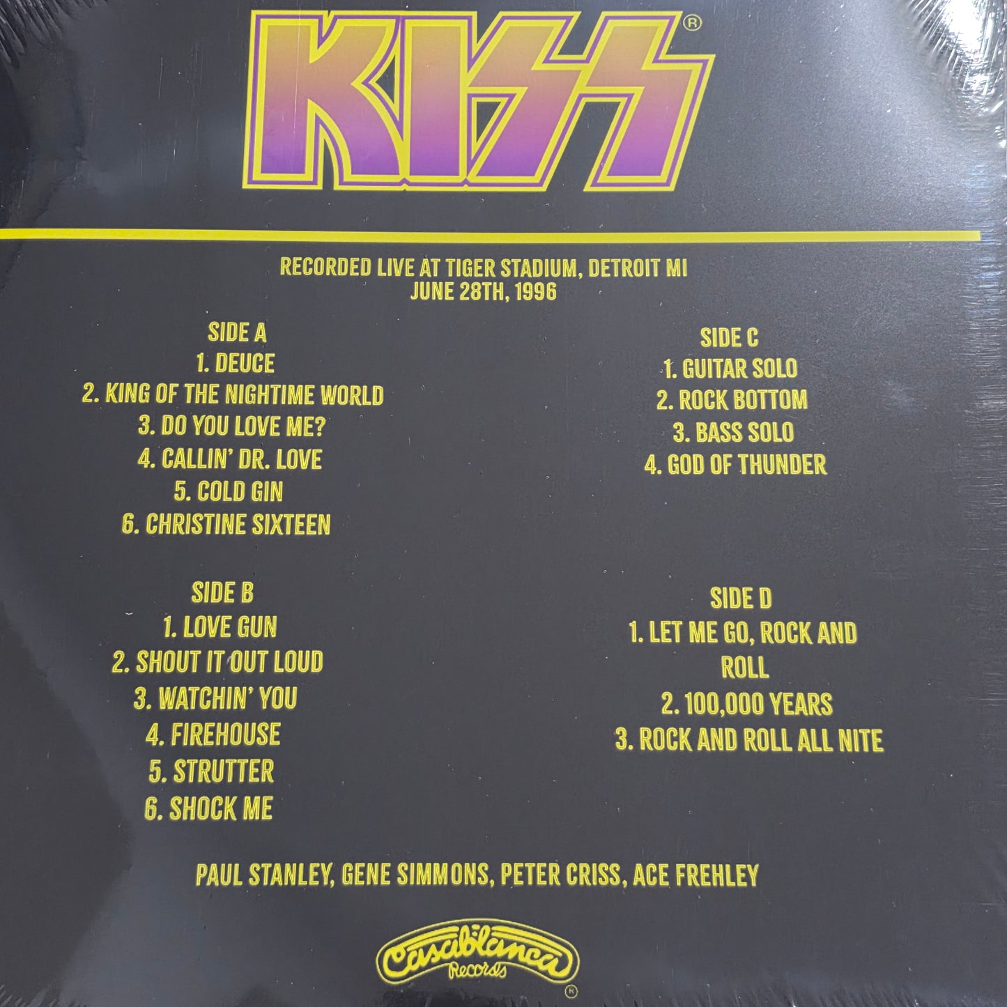 Kiss -  Live  Tiger Stadium- On Tour June 28TH 1996 "2LP COLOURED VINYL RECORD"