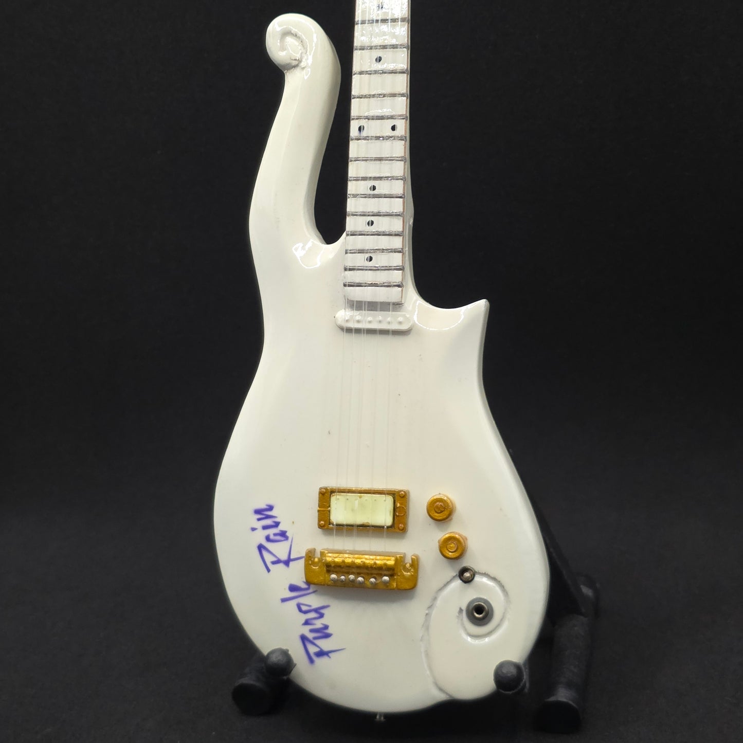 Miniature Guitar - Prince White Cloud Purple Rain - Model Guitar Inc Stand