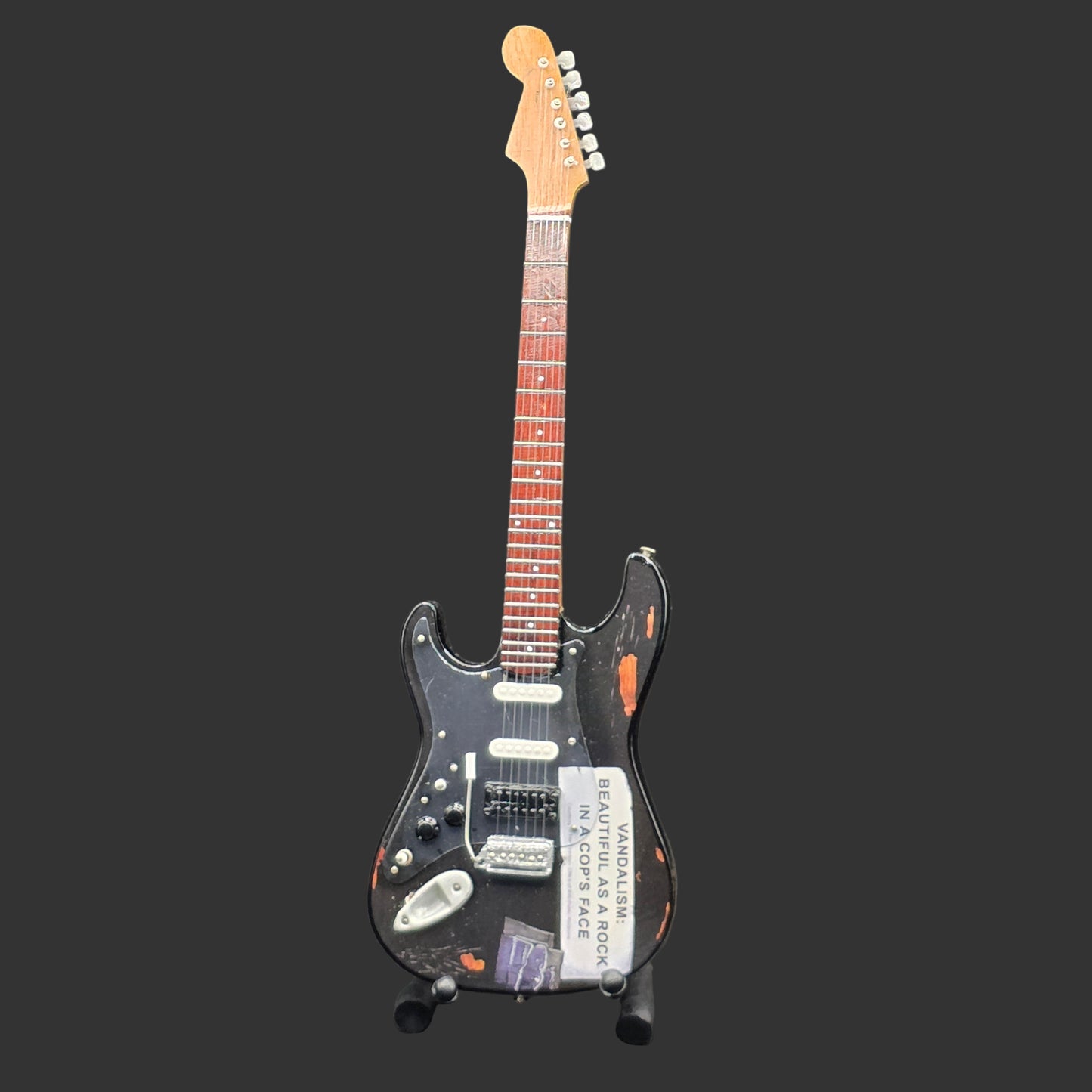 Miniature Guitar - Nirvana Kurt Cobain Vandalism Black Stratocaster - Model Guitar Inc Stand