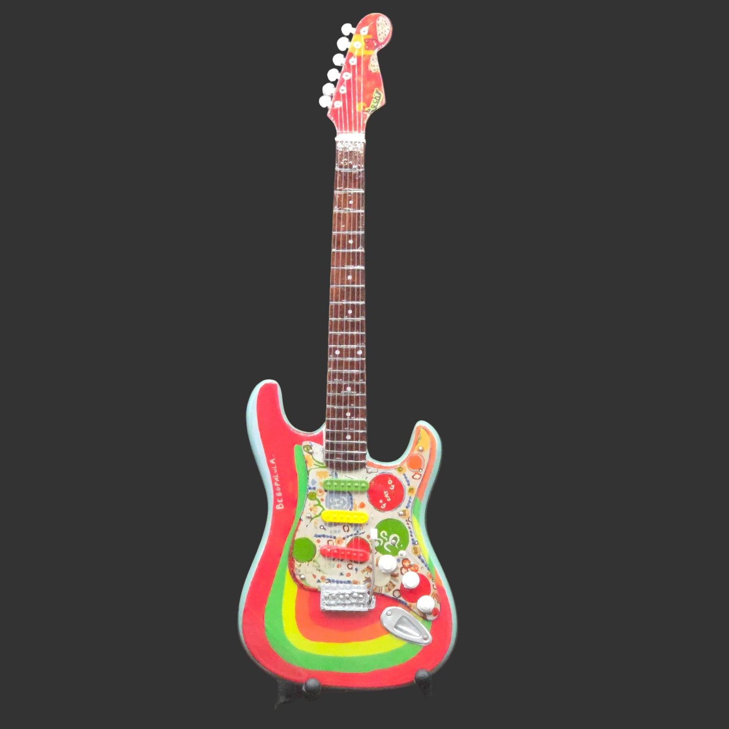 Miniature Guitar - George Harrison Beatles - Rocky Strat Stratocaster - Model Guitar Inc Stand