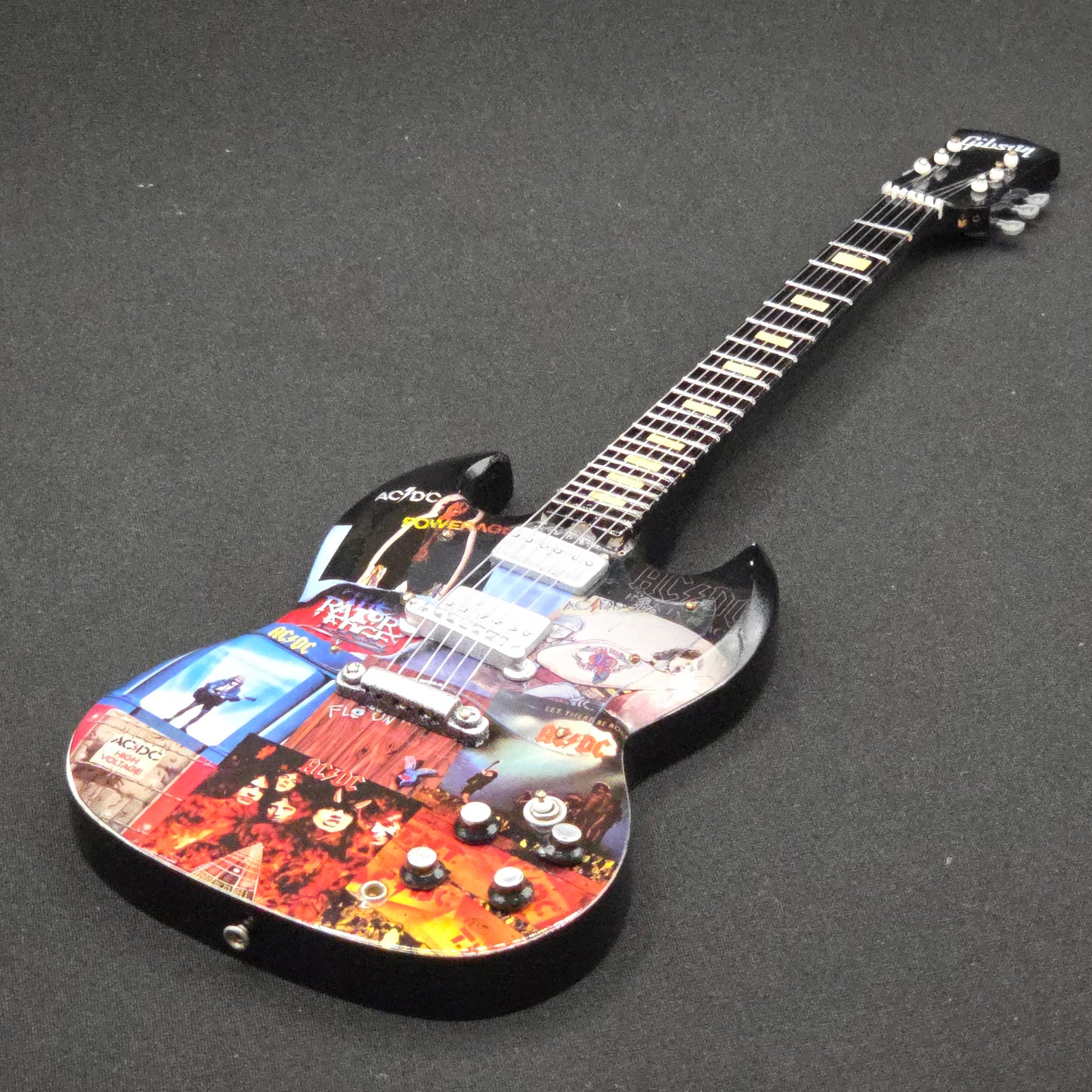 Miniature Guitar - AC/DC Album Covers Gibson SG  - Model Guitar Inc Stand ACDC