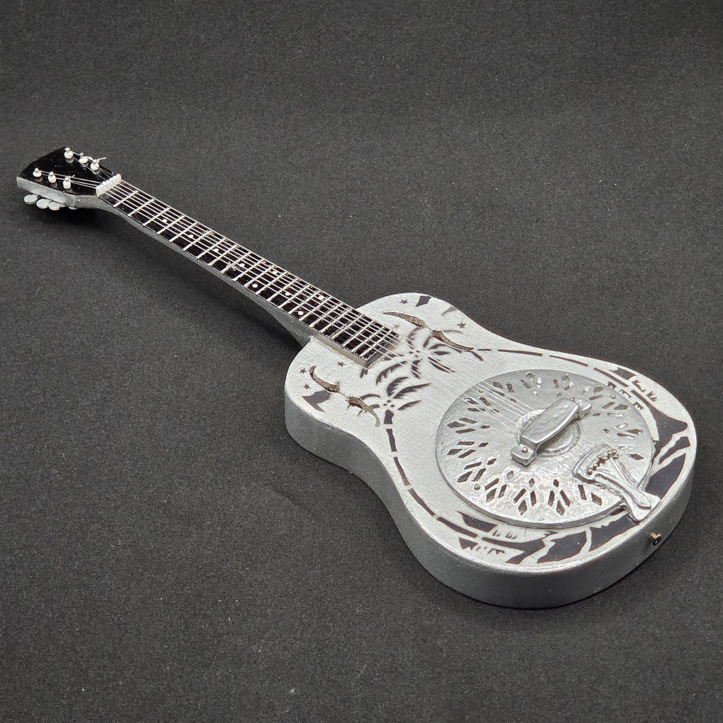 Miniature Guitar - Dire Straits Brothers In Arms Resonator Silver Acoustic - Model Guitar Inc Stand
